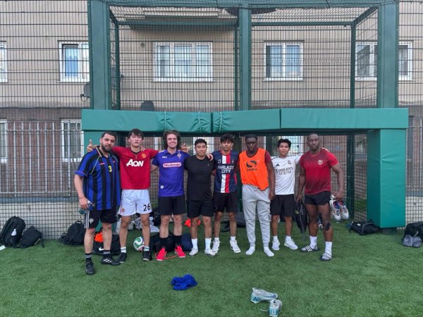 Players in front of the goal after a game